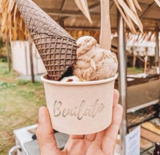 Bonito gelato served in a waffle cone at the markets