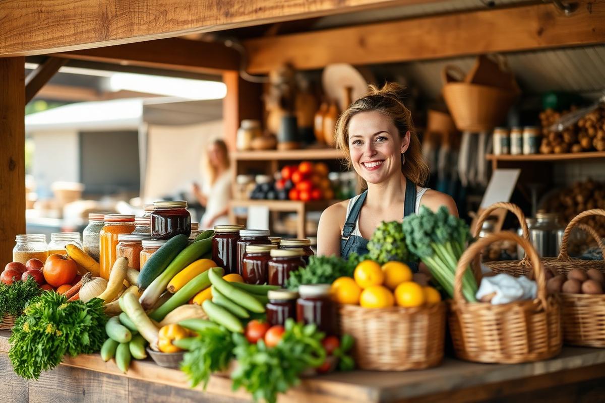 A friendly market stallholder with fresh local produce